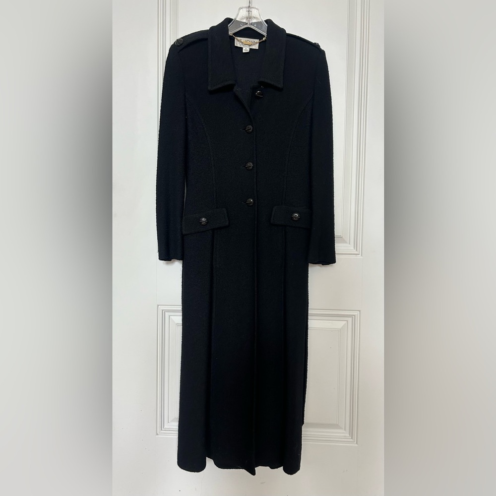 St. John Collection By Marie Gray Elegant Black Long Coat Dress